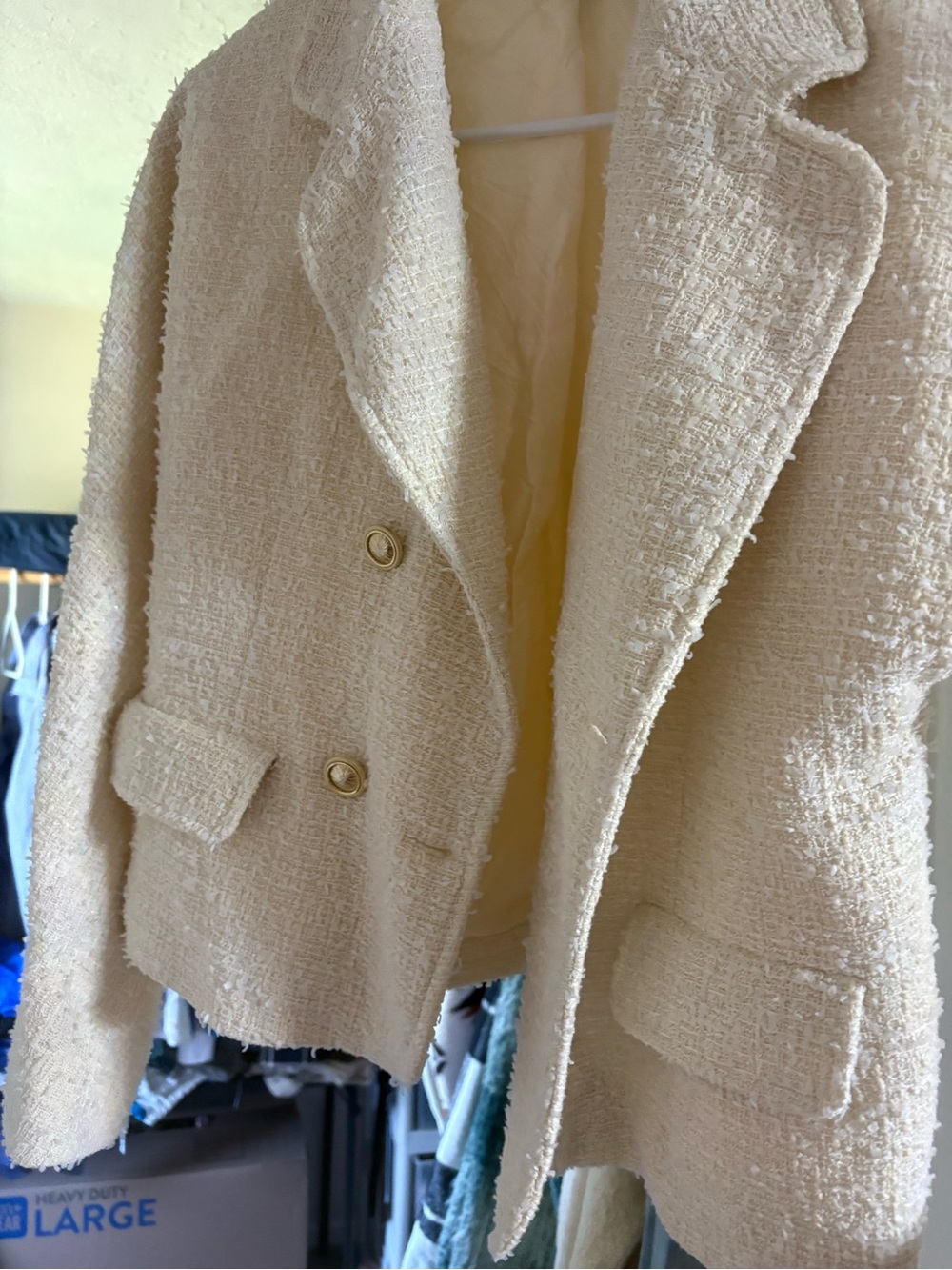 Zara Cream Tweed Double-Breasted Blazer with Gold Buttons